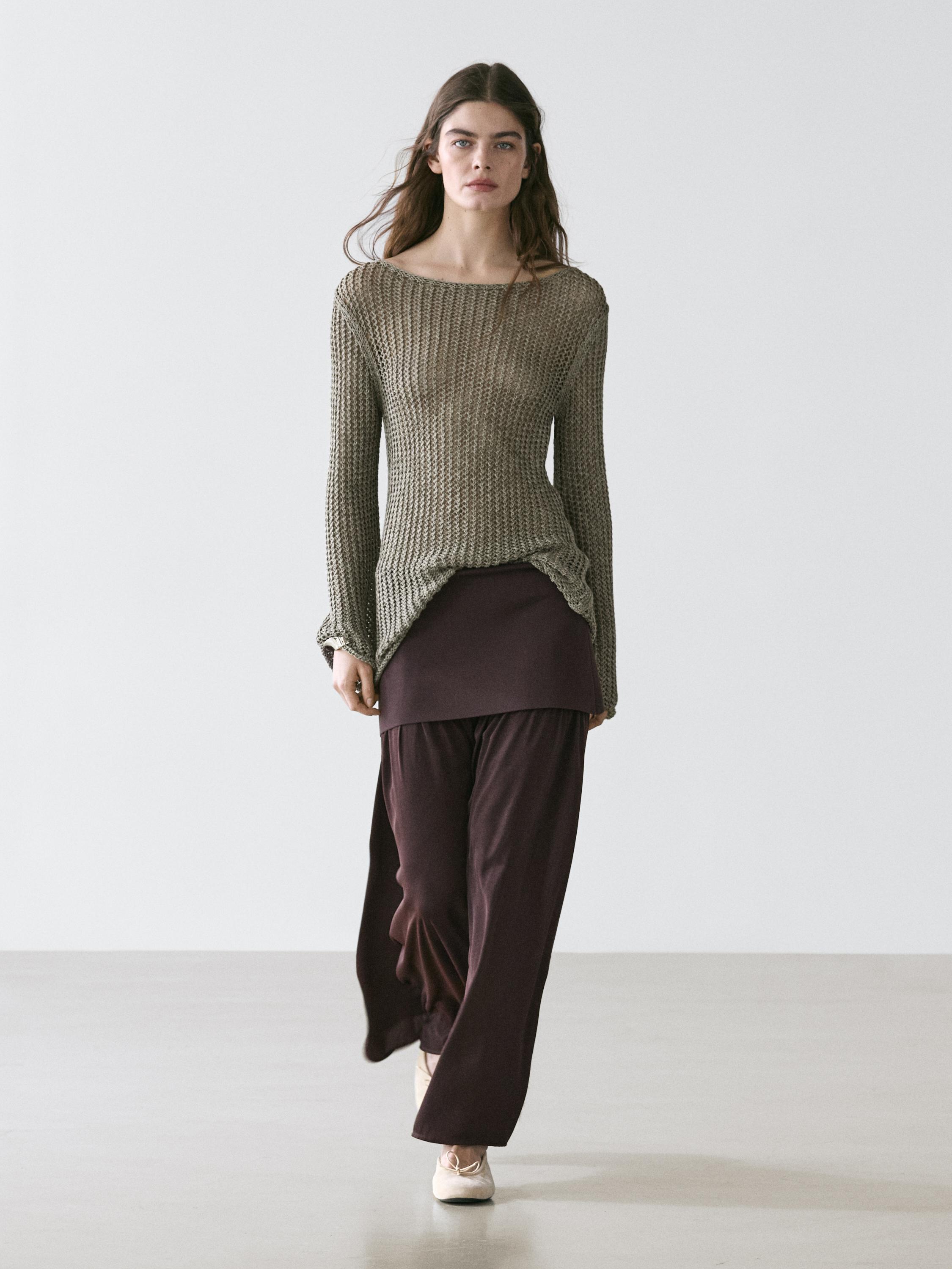 Pull en maille ajourée de coton mélangé
